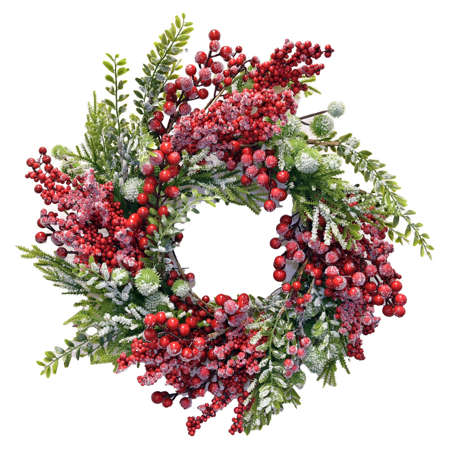 Iced Pine Needle Wreath with Red Berries