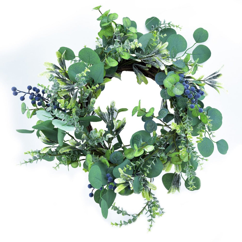 Mixed Greens with Blue Berries Wreath | Putti Christmas Decorations 