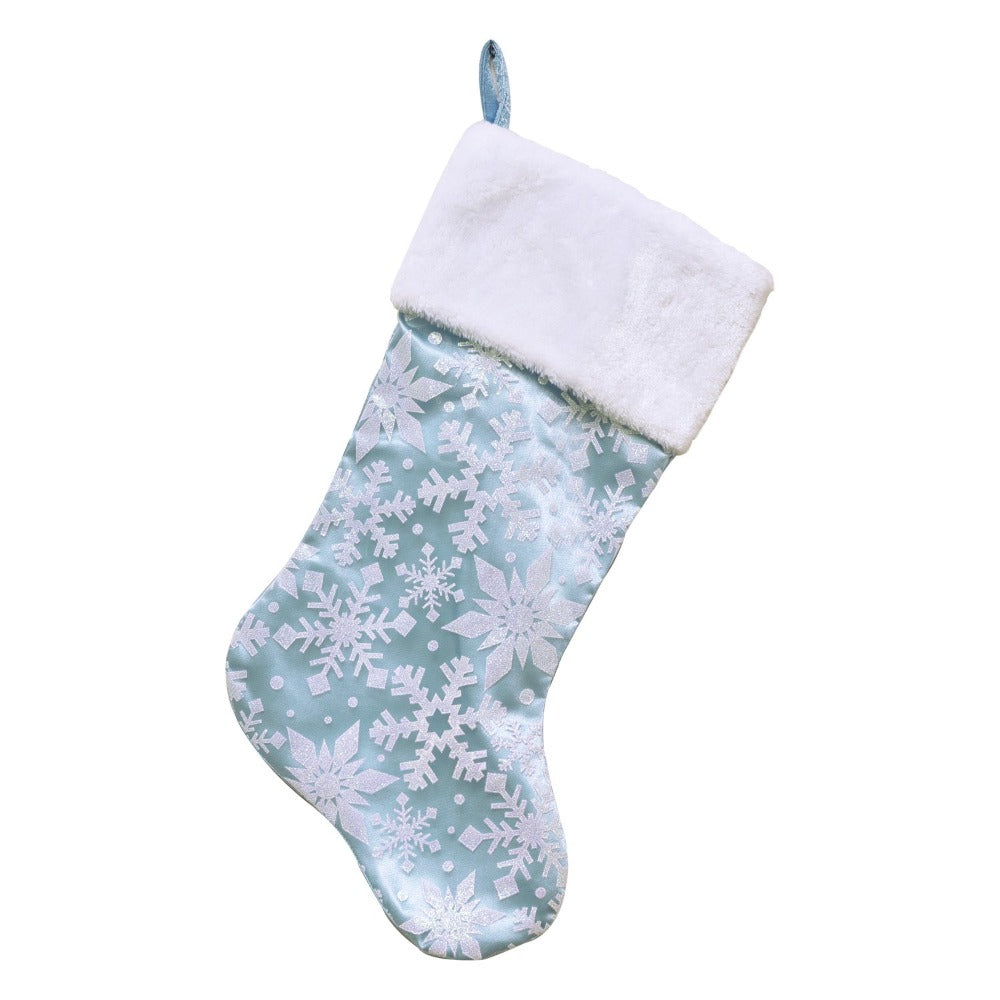 Snowflakes Light Blue with White Fur Cuff Christmas Stocking