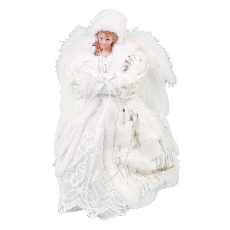 White Fur and Lace Angel Tree Topper