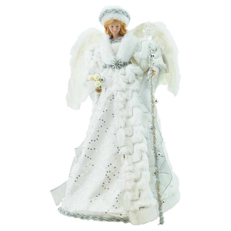 White Faux Fur with silver trim Angel Tree Topper