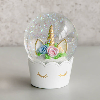 Flower Unicorn Snow Globe | Putti Fine Furnishings