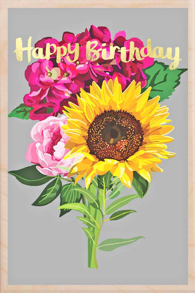 Happy Birthday Floral Wooden Postcard