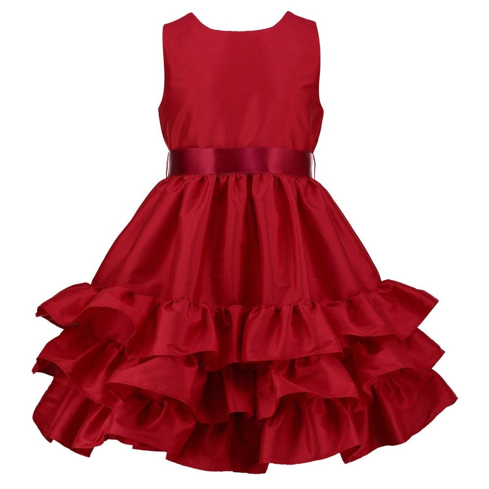 Holly Hastie London Arabella Frill Red Satin Girls Party Dress Red