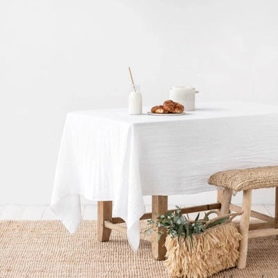 Square Linen Tablecloth - White