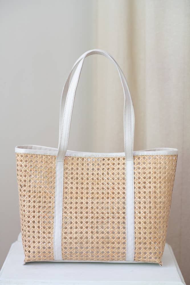 White Leather and Cane Bag