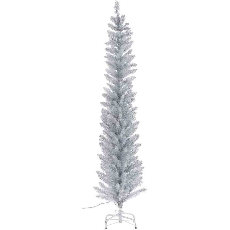 Vintage Style Silver Tinsel Tree - Pre Lit 6'