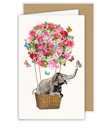 Elephant Floral Hot Air Balloon Greeting Card