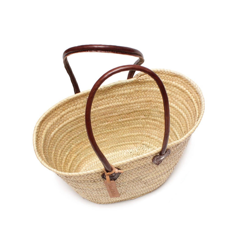 Long Leather Handle French Straw Baskets | Putti Fine Fashions