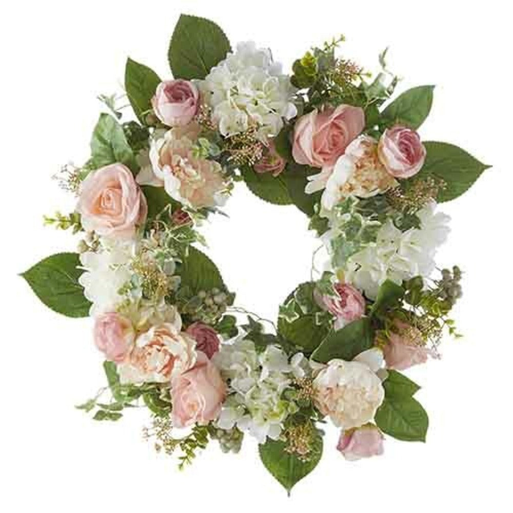 Pink Rose and Hydrangea Wreath | Putti Fine Furnishings Canada