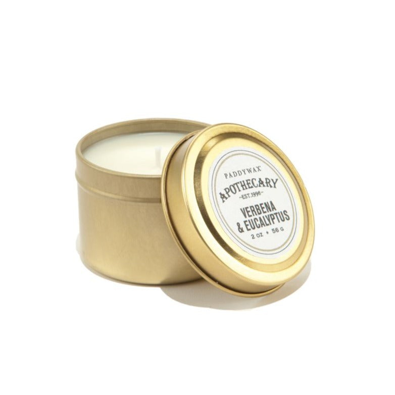 Paddywax Apothecary 2 oz Gold Tin - Verbena & Eucalyptus | Putti Fine Furnishings 