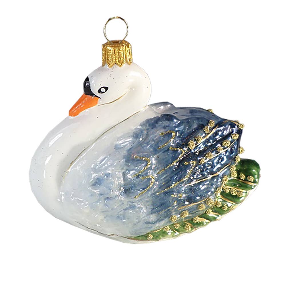 Blue Swan Handpainted Glass Ornament