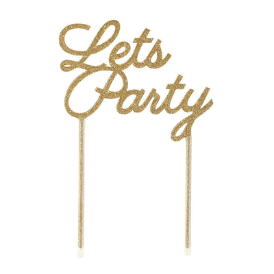 "Let's Party" Glitter Cake Topper - Gold -  Party Supplies - Talking Tables - Putti Fine Furnishings Toronto Canada - 1