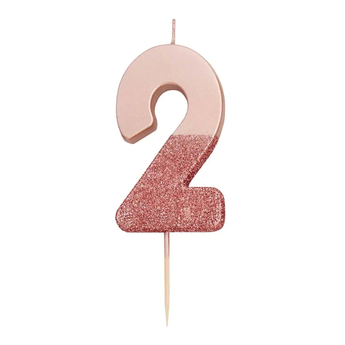 Rose Gold Glitter Number Candle - Two