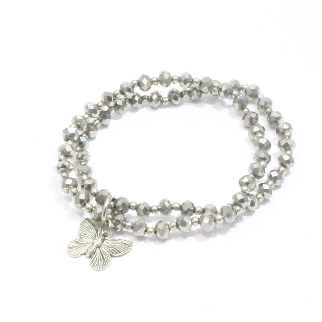Double Strand Crystal Bracelet With Butterfly - Grey  | Putti Fine Fashions 