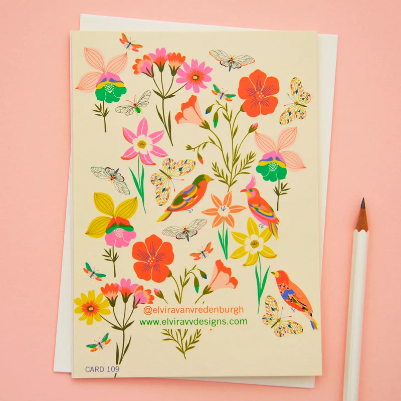 Flowers and Butterflies Greetings Card