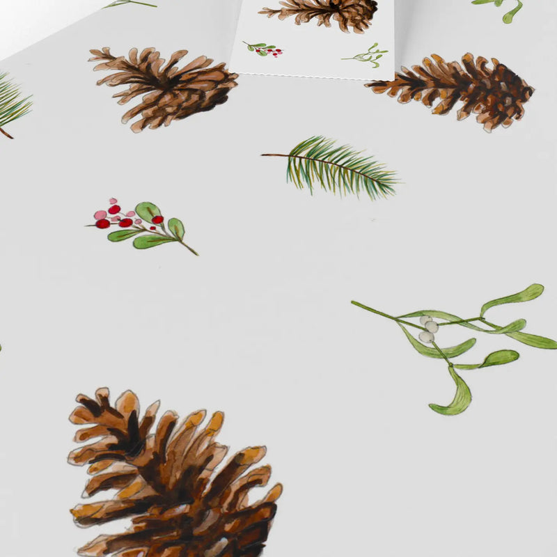 Christmas Fir Cones & Mistletoe Wrapping Paper Sheet