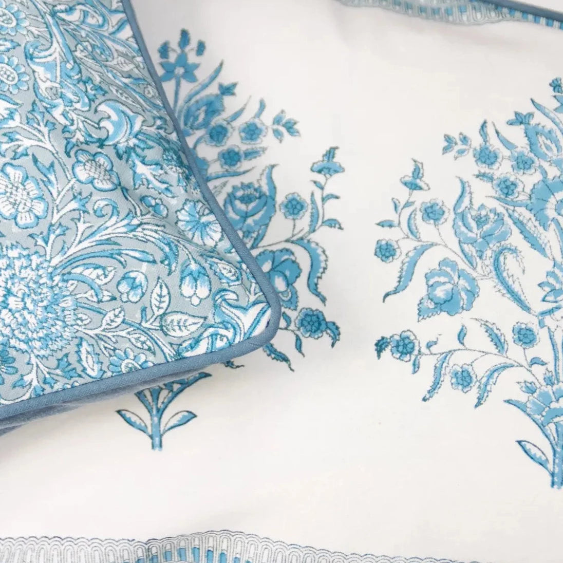 Hand Block Printed Varmala Blue Pillow