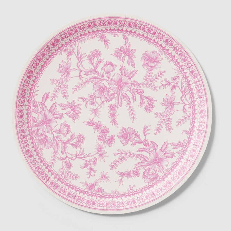 Pink and White French Toile Large Paper Plates