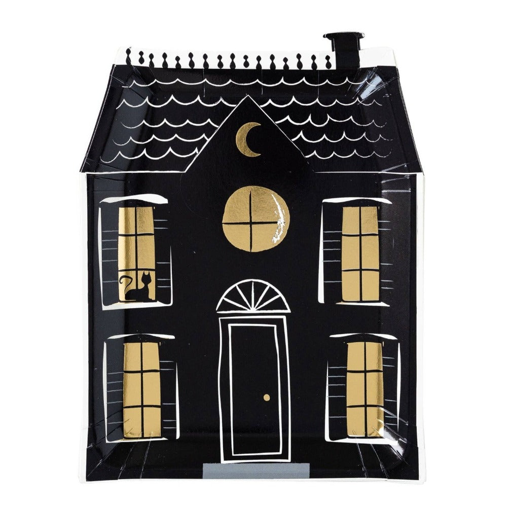 Haunted Village Haunted House Shaped Paper Plates | Putti Halloween Party Supplies 