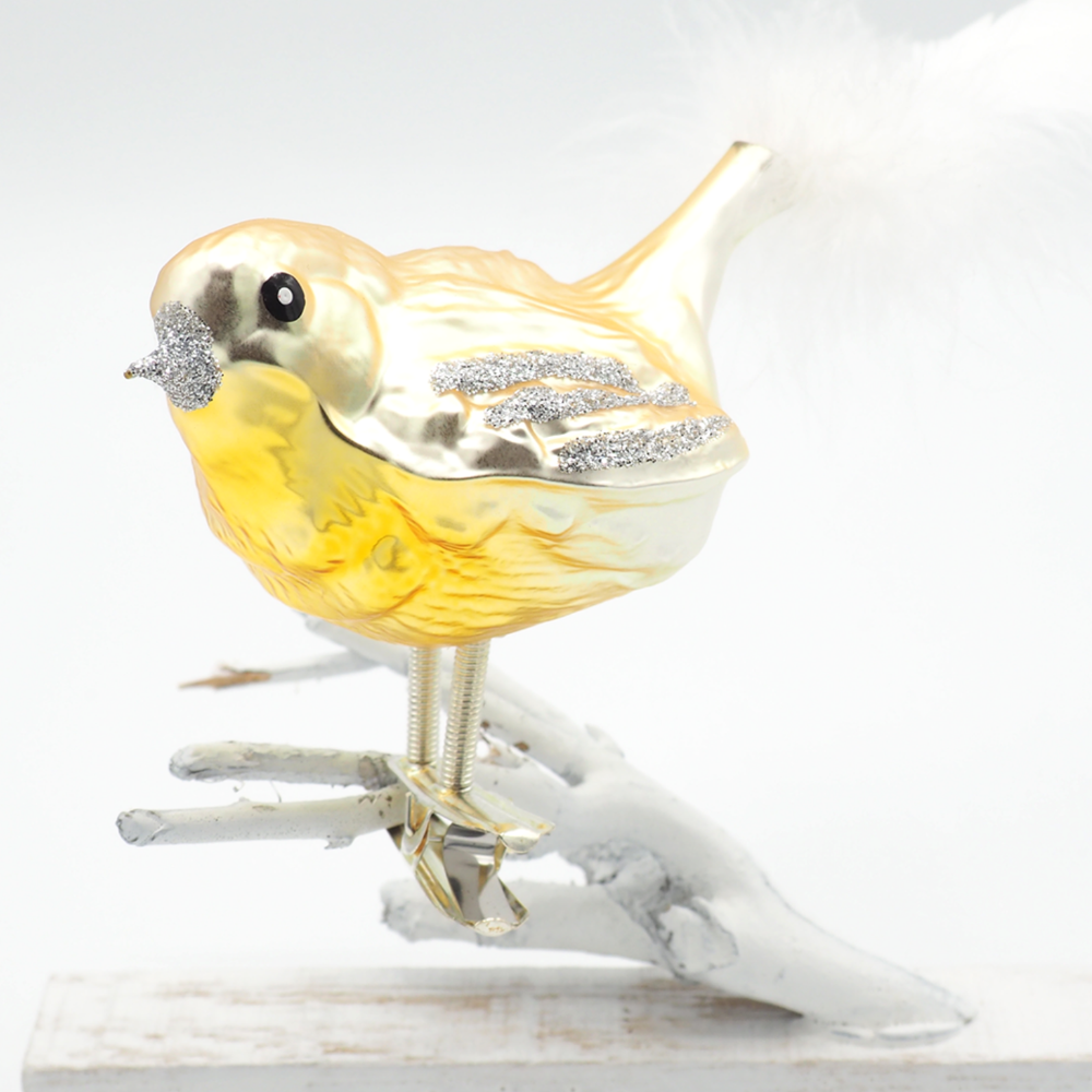 "Sparrow" Yellow and Gold Glass Bird Ornament