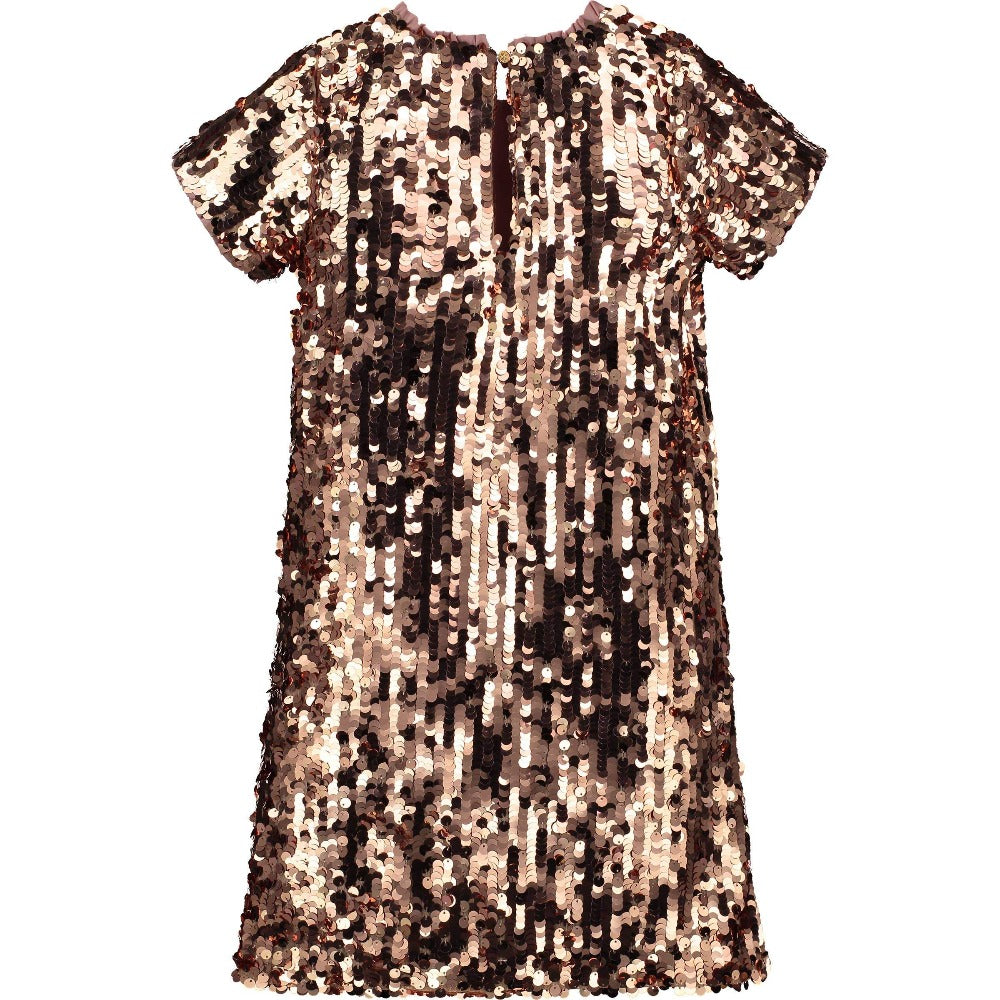 Girls Ruched Sleeve Sequin Midi Dress In Rose Gold – Chi, 46% OFF