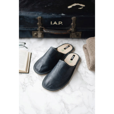 Men's Dark Blue Leather Slippers | Putti Fine Fashions Canada
