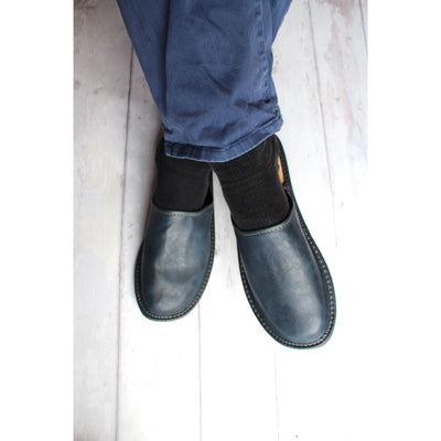 Men's Dark Blue Leather Slippers | Putti Fine Fashions Canada