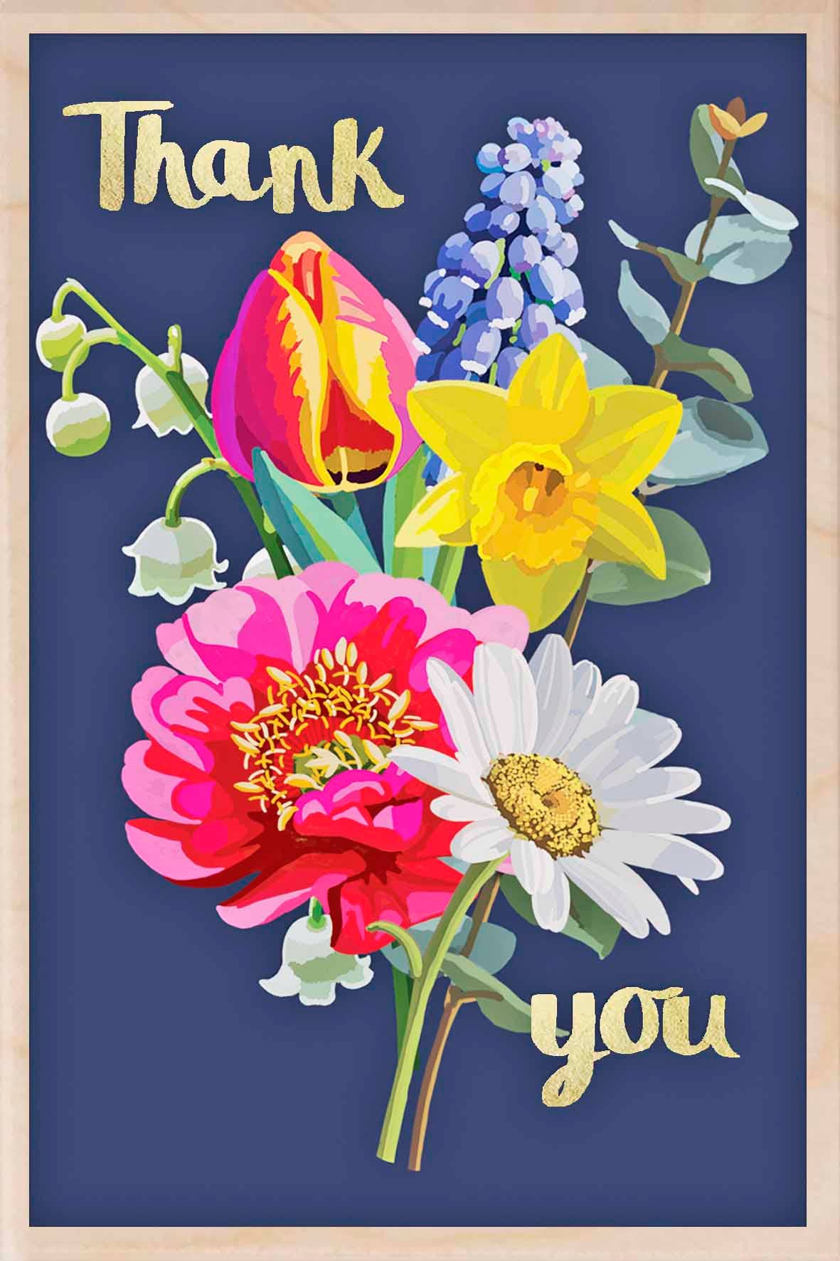 Thank You Floral Wooden Postcard