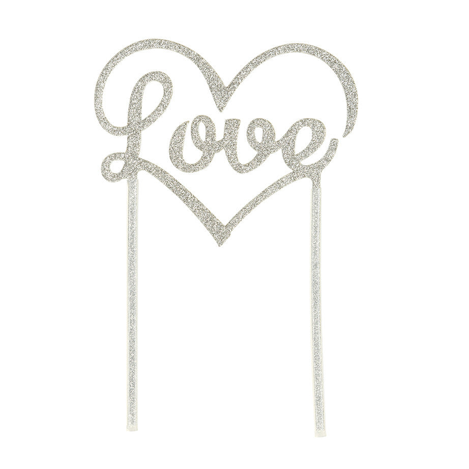  "Love" Glitter Cake Topper - Silver, TT-Talking Tables, Putti Fine Furnishings