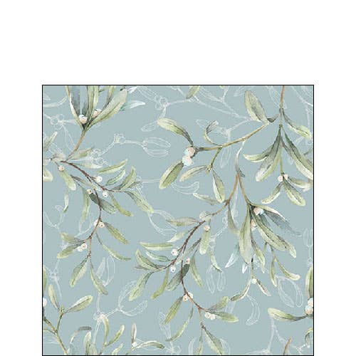 Mistletoe All Over Green Paper Napkin - Cocktail
