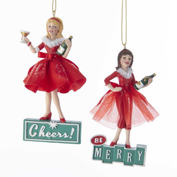 "Cheers!" and "Be Merry" Girl Ornaments - Putti Christmas 