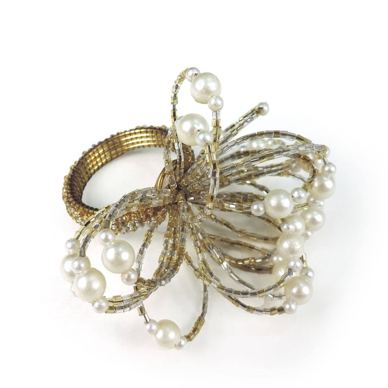 Pearl Flower Napkin Rings Gold - Set of 4