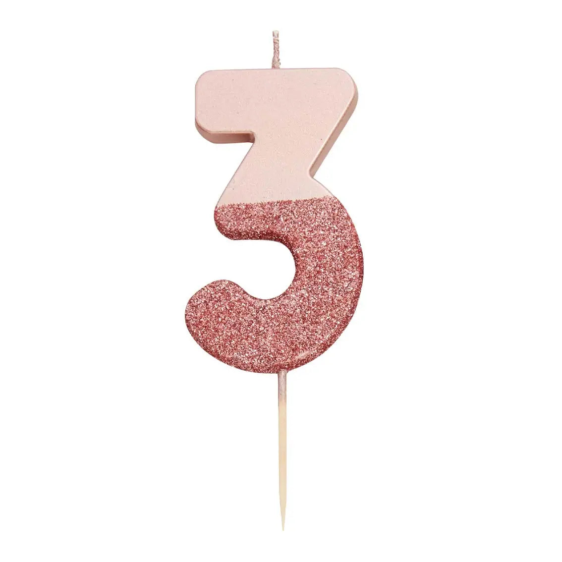 Rose Gold Glitter Number Candle - Three