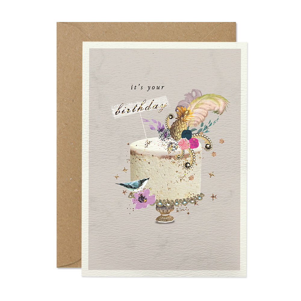 "It's Your Birthday" Feather Cake Greeting Card | Putti Fine Furnishings 