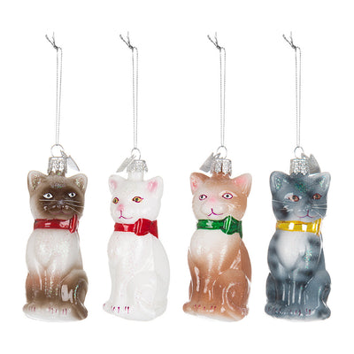 Kurt Adler Glass Cat with Bow Glass Ornaments, KA-Kurt Adler - Candym, Putti Fine Furnishings