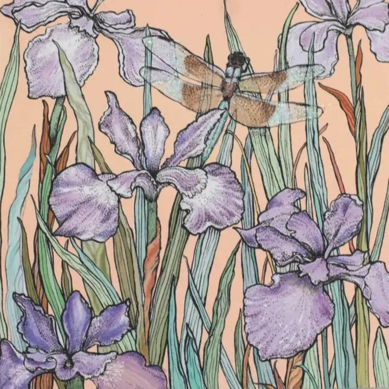 Dragonfly and Bearded Iris Greeting Card
