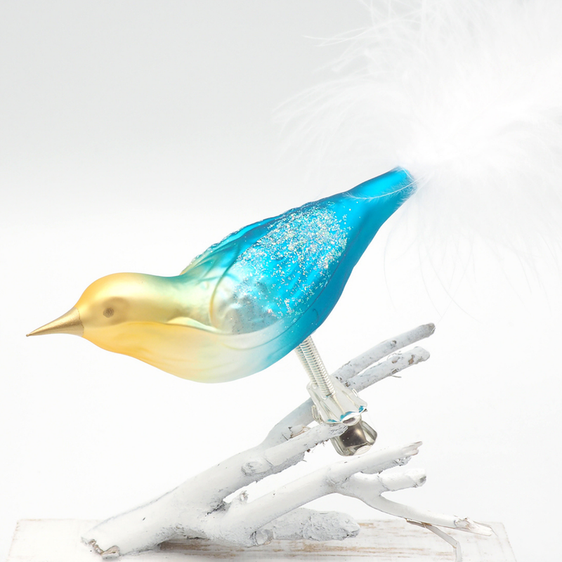 "Bayu" Yellow and Aqua Glass Bird Ornament