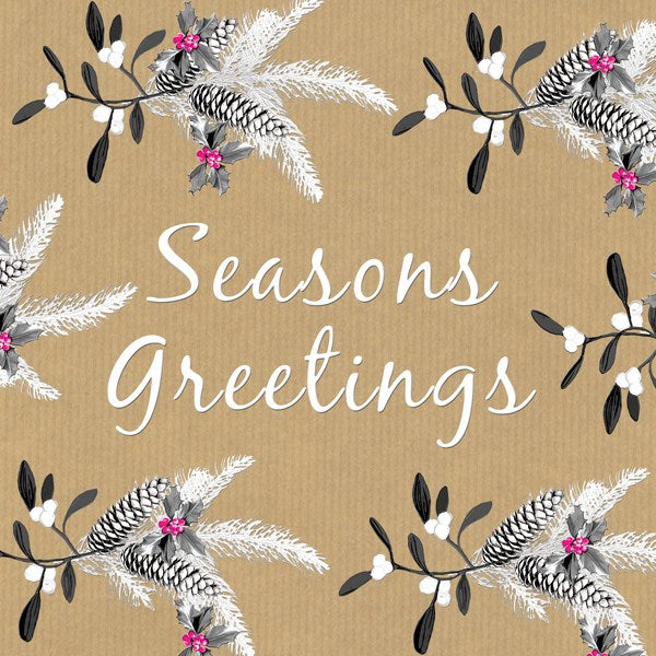  Sally Scaffardi Design "Season's Greetings" Pinecones Christmas Greeting Card