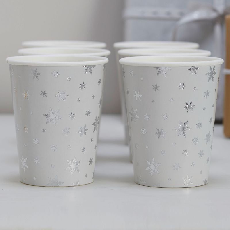  Snowflake Paper Cups  - Silver Foil, GR-Ginger Ray UK, Putti Fine Furnishings