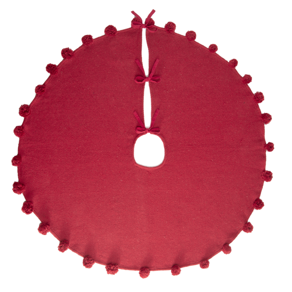 Red Cotton Tree Skirt with Pom Poms | Putti Christmas Canada 