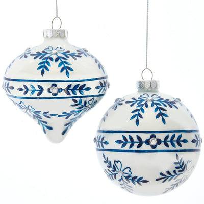 Kurt Adler Blue and White Glass Ball Ornament | Putti Christmas Decorations