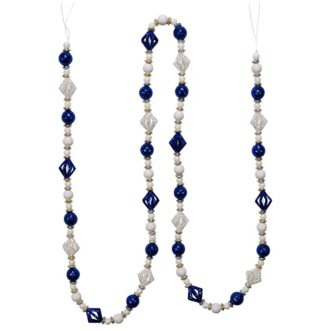 Kurt Adler Blue and White Glittered Ball Garland | Putti Christmas Decorations 