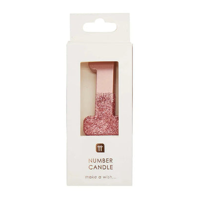 Rose Gold Glitter Number Candle - One