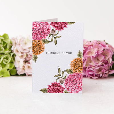 Pink Floral Watercolour "Thinking of You" Greeting Card