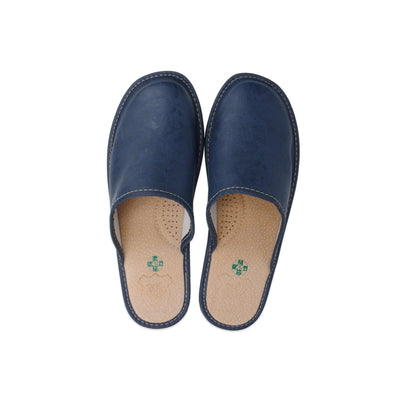 Men's Dark Blue Leather Slippers | Putti Fine Fashions Canada