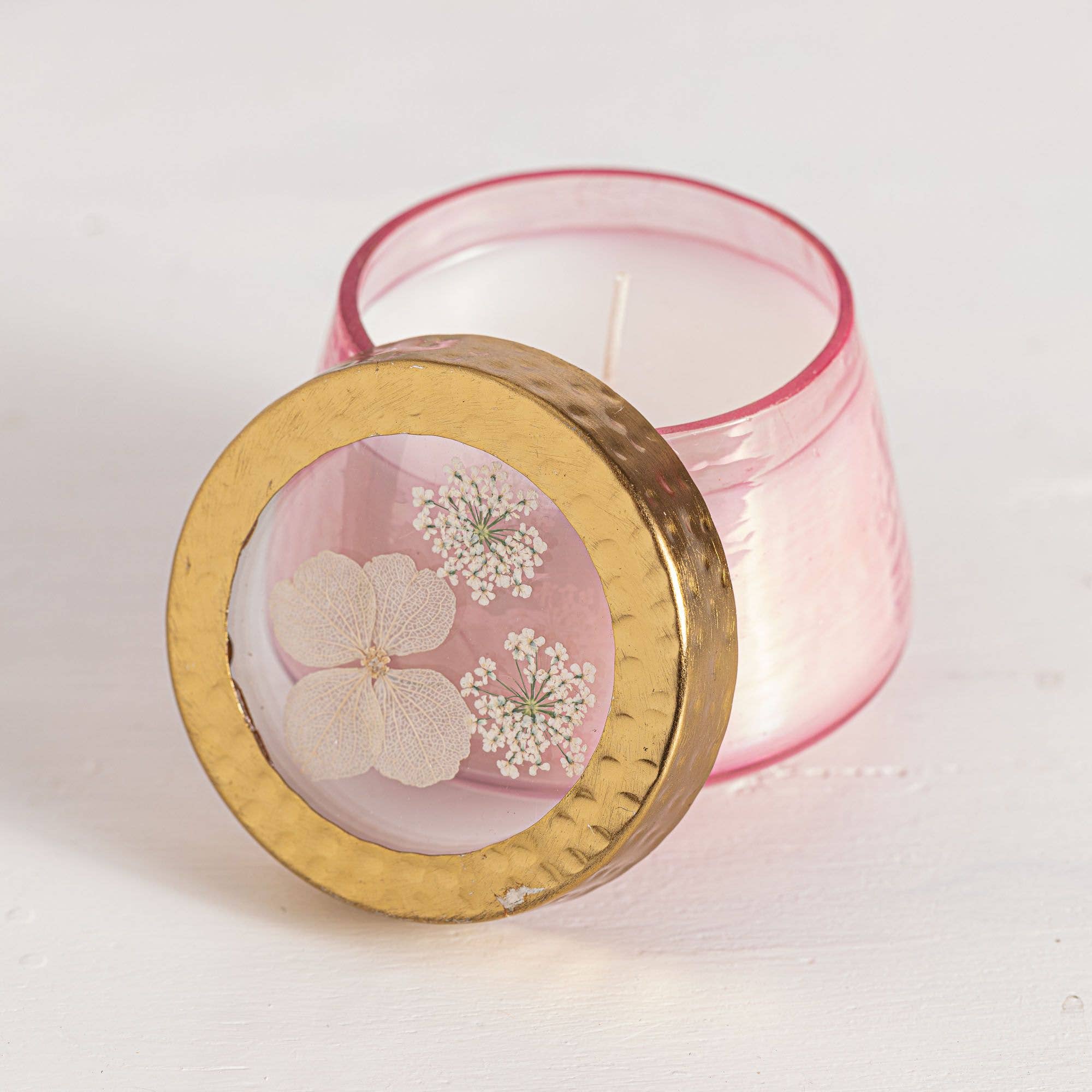 Rosy Rings - Luna Flower Small Watercolor Pressed Floral Candle