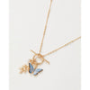 Fable England - Enamel Blue Butterfly & Leaf Charm Necklace