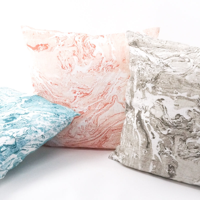 Turquoise Marbled Linen Pillow | Putti Fine Furnishings Canada