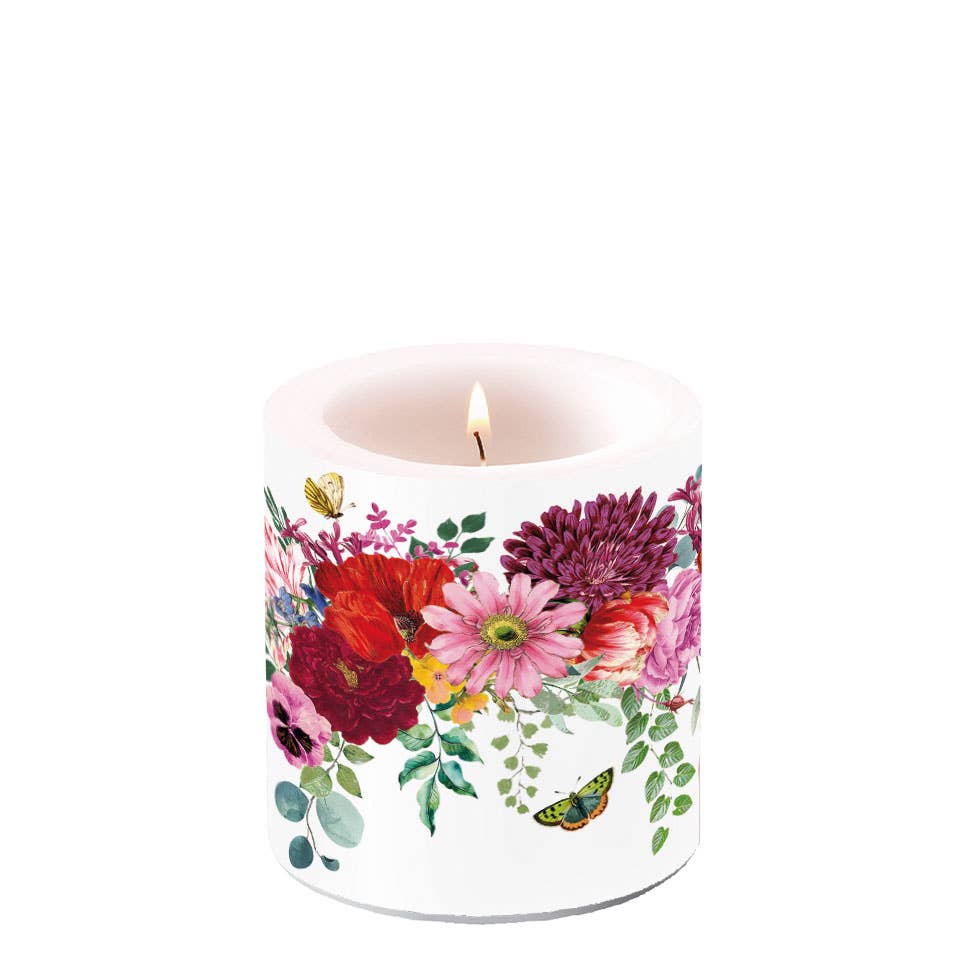 Flower Border White Candle - Small